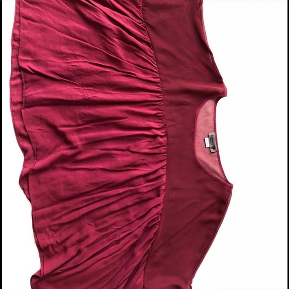 Anthropologie Cranberry Red Mesh Gathered Top - Picture 3 of 3